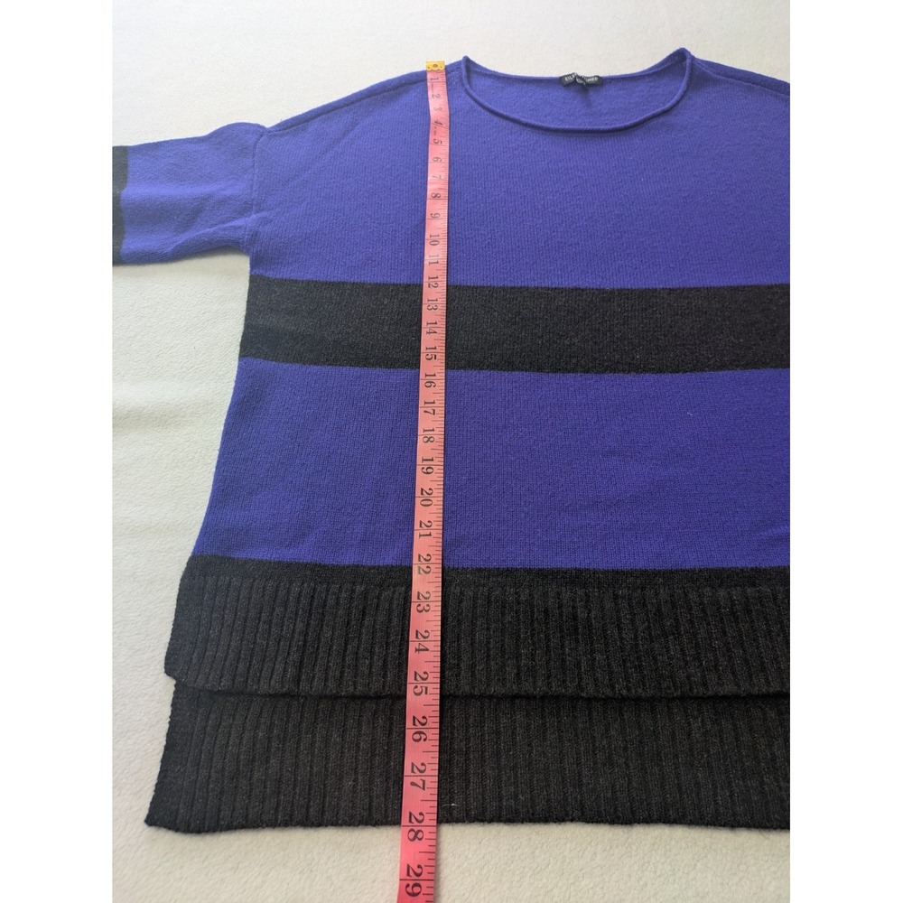 Eileen Fisher Striped Superior Yak Wool Sweater Pullover Jumper Large Blue Black - Picture 9 of 10